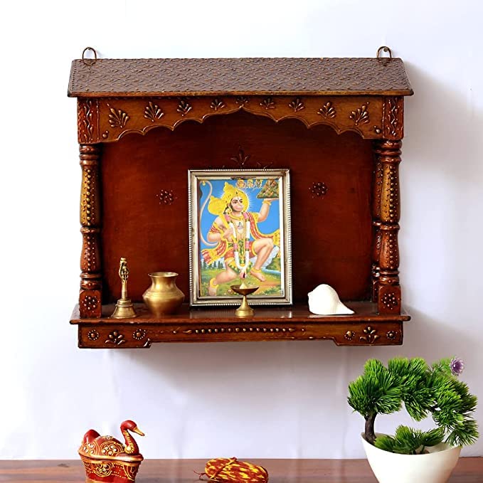 CRAFT TREE Wooden Handpainted Hut Pooja Mandir in Copper Finish