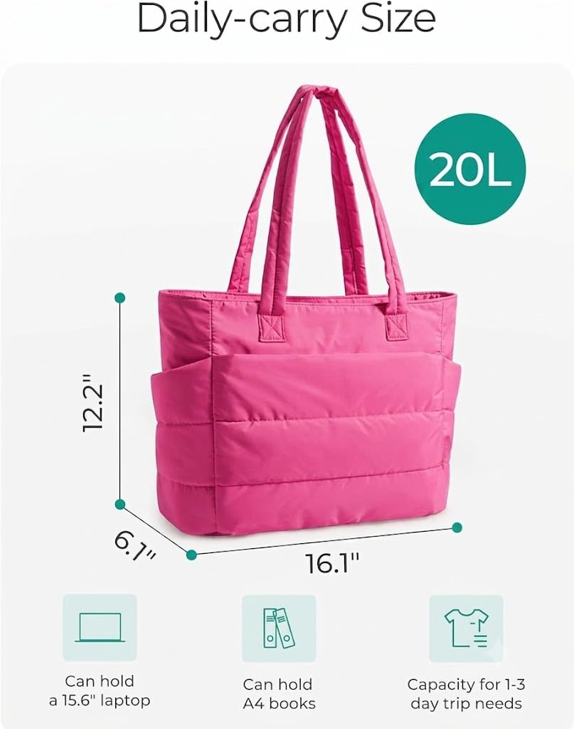 ProArch Puffer Tote Bag for Women | Waterproof Shoulder Handbag with Laptop Compartment | Quilted Puffy Office Tote | Travel, College & Work Carry Bag