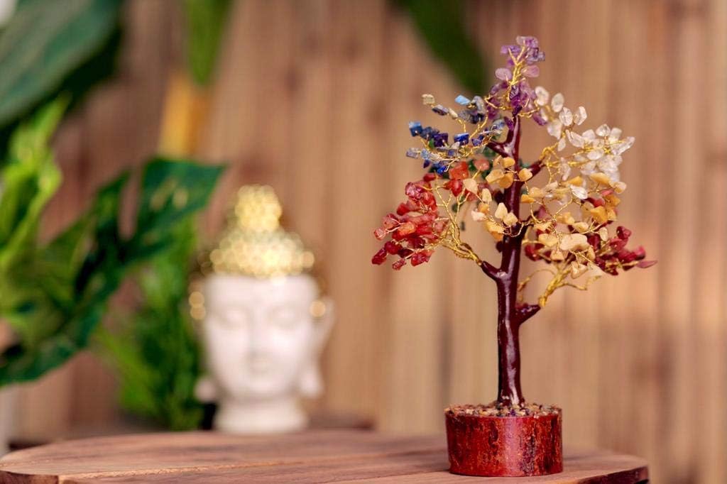 FIRSTRAY Seven Chakra Crystal Tree - Natural Gemstone Reiki Healing Bonsai for Living Room, Bedroom, Office Décor - 7 Colorful Crystals, Positive Energy Money Tree Gift Showpiece (100 Beads)