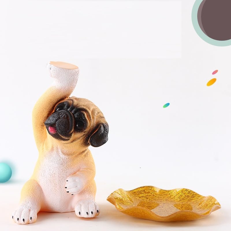 SHIMATI Cute Dog Statue with Key Holder Bowl, Resin Pug Figurine Candy Dish & Jewelry Trays, Creative Entryway Table Keys Storage Organizer Sculpture for Home Office Desk Decor (Pack of 1)