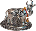 Prince Home Decor & Gifts Metal Kamdhenu Cow with Calf Statue Good Luck Holy Cow with Calf Statue/Metal Cow with Calf for Home Decor Spiritual Showpiece Figurine (Flower Sp, 180)