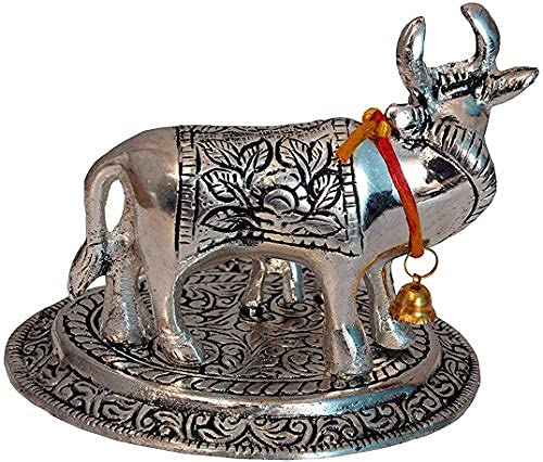 Prince Home Decor & Gifts Metal Kamdhenu Cow with Calf Statue Good Luck Holy Cow with Calf Statue/Metal Cow with Calf for Home Decor Spiritual Showpiece Figurine (Flower Sp, 180)