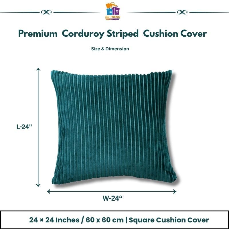 RD TREND® Cushion Cover Set of 5, Decorative Sofa Living Room Home Square Cushion Covers 24 Inch x 24 Inch, Aesthetic Corduroy Striped Double Sided (Green,Pack of 5)