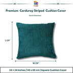 RD TREND® Cushion Cover Set of 5, Decorative Sofa Living Room Home Square Cushion Covers 24 Inch x 24 Inch, Aesthetic Corduroy Striped Double Sided (Green,Pack of 5)