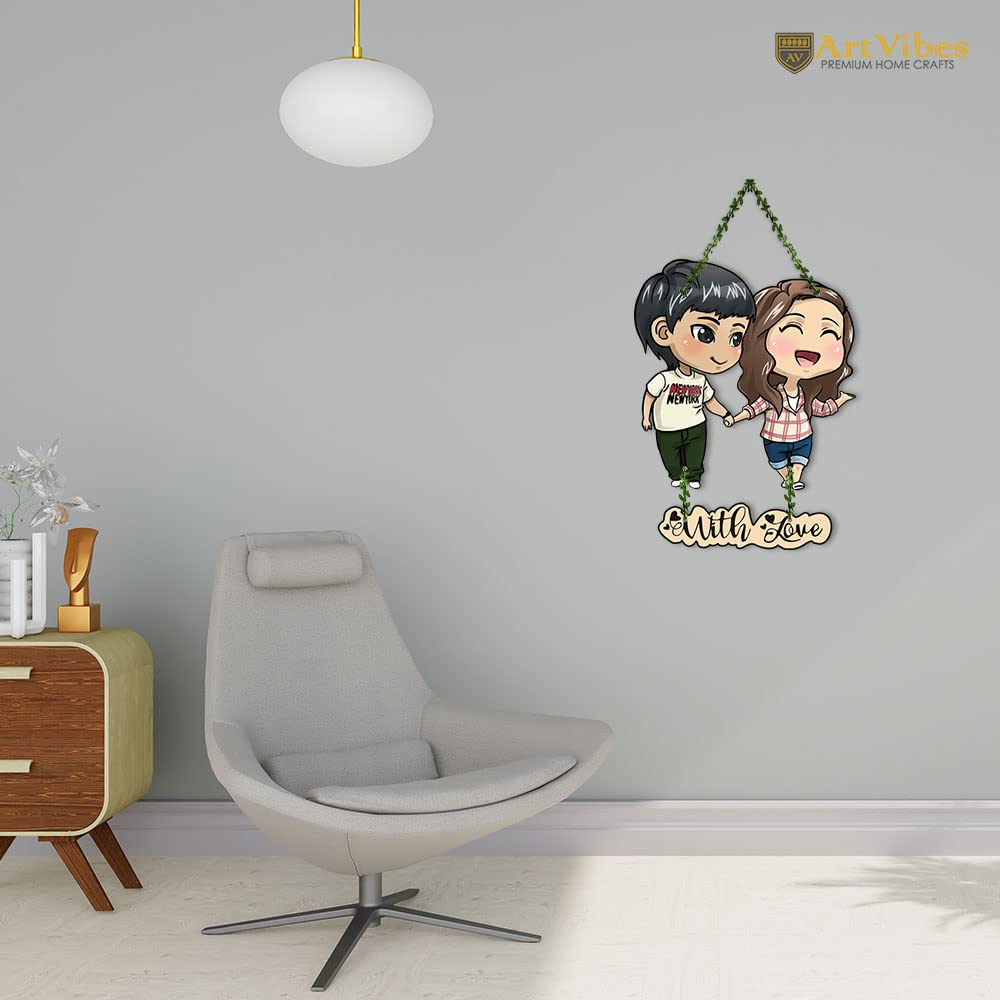 Artvibes Couple Wooden Wall Hanging for Decoration | Valentine Gift for Partner | Gift Items For Girlfriend Boyfriend Husband Wife | Wall Illustrations | Unique Gift Items | Wall Accent (WH_8306N)
