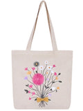 MASQ Premium ToteBag for Women with Zipper | Embroidered Foldable Shoulder Bag with Multiple Pockets | Spacious Handbag for College & Office | Eco-Friendly & Reusable (Tote_Bag_Bouquet)