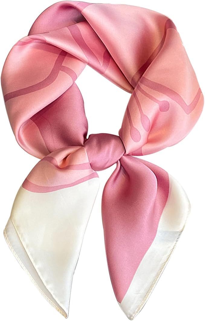 NK Textiles Women's Rose Outline Floral Designer Printed Style Satin Head Scarf - Neck Scarf (Square) (22x22)