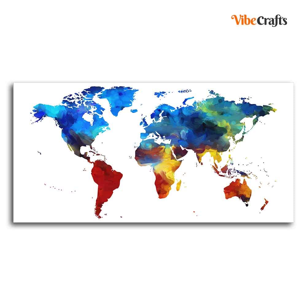 VIBECRAFTS Canvas Paintings for Living Room Drawing Room Colorful World Map Canvas Wall Painting Fitted With Wooden Frame for Home | Office | Gift (PTVCH_2423)