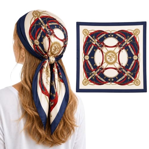 Etietnic Satin Square Head Scarf for Women,RED BELT Printed
