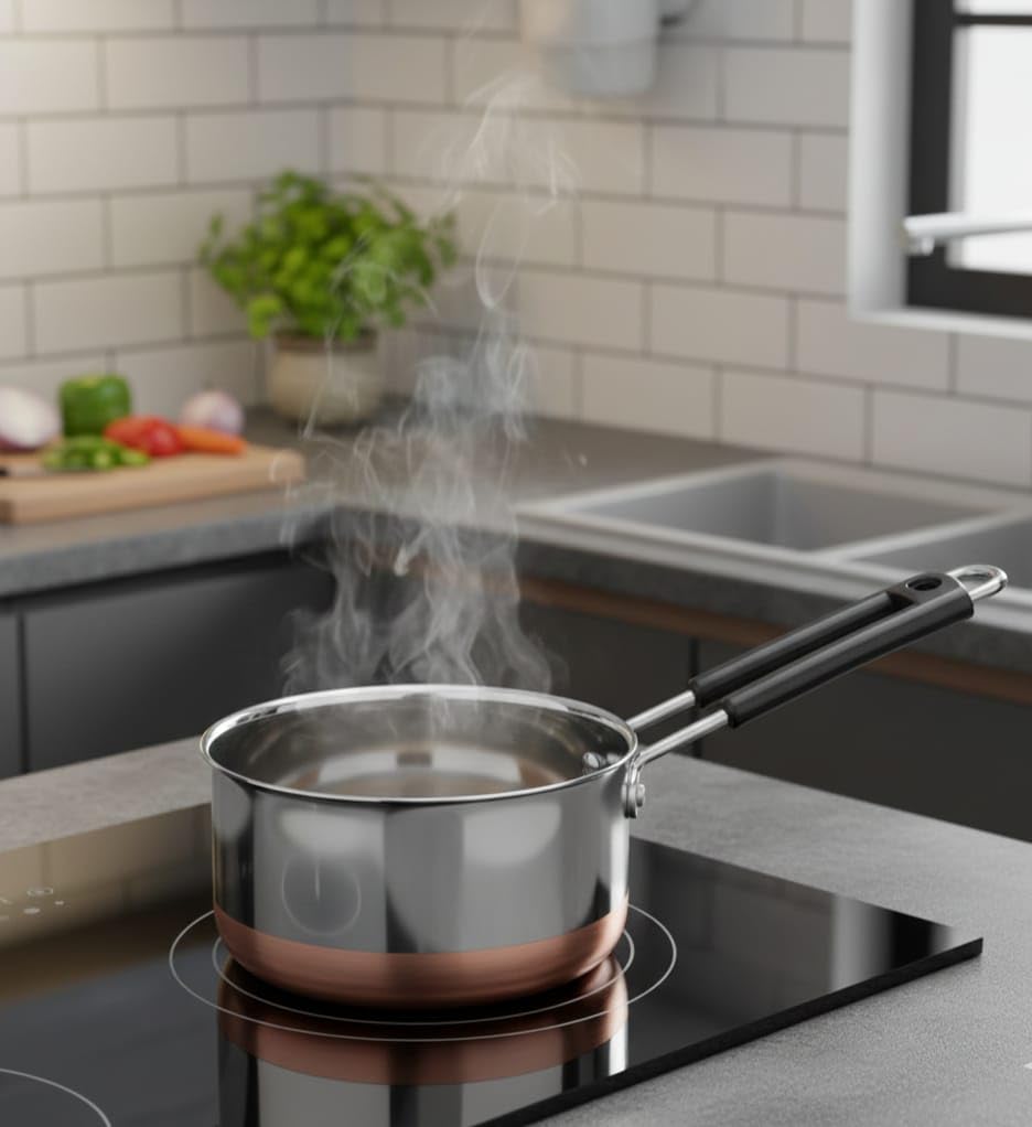 BL Kitchen Mart Copper Bottom Sauce Pan | Stainless Steel Tea & Milk Pan with Lid & Handle | Durable Kitchen Tope | Gas Stove Compatible | 2.5 Litre