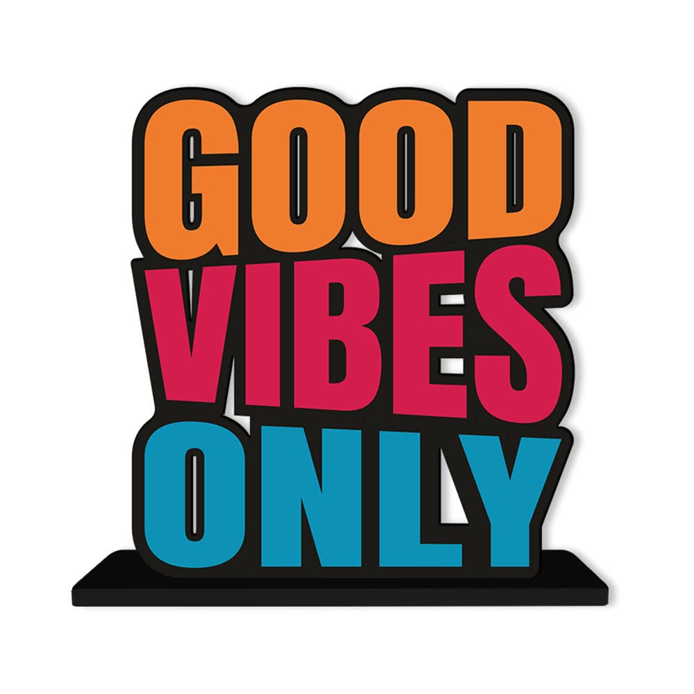 Artvibes Wooden Idols and Figurine Good Vibes Only Positive Quote Table Decor for Office Desk | Home Decor Item | Living Room | Bedroom | Modern Art Wood Showpiece Decorative Gift (SP_1101)
