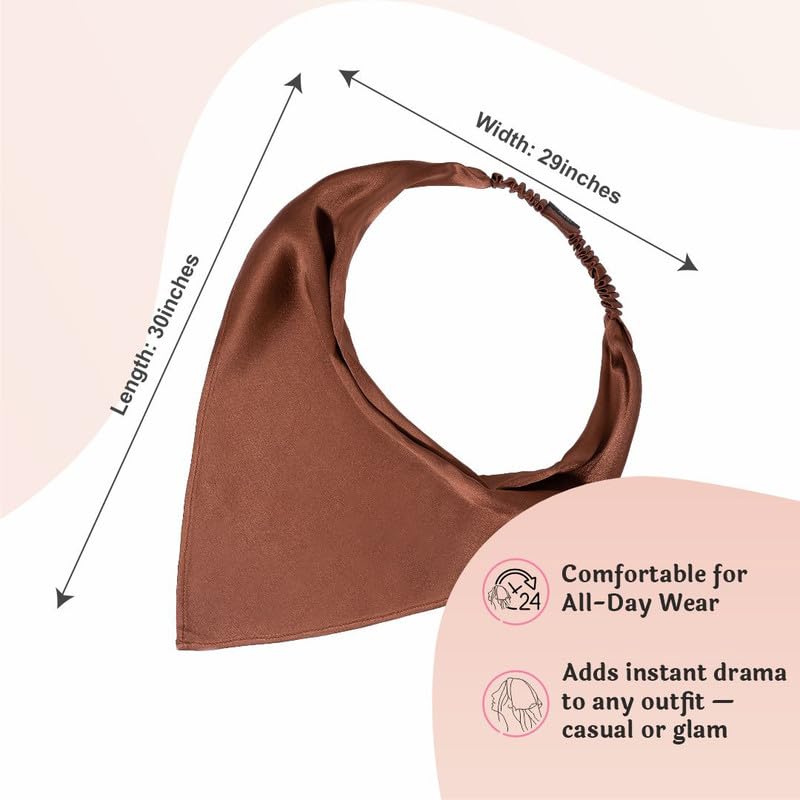 Hair Drama Co. Brown Shaded Solid Elastic Bandana Head Scarf for Women (Set of 3) | Silk Satin Head Wrap Bandana Scarves | Boho Style Statement Headband Scarves | All Day Wear Scarves Accessories