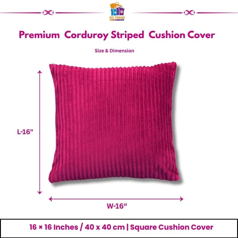 RD TREND® Cushion Cover Set of 2, Decorative Sofa Living Room Home Square Cushion Covers 16 Inch x 16 Inch, Aesthetic Corduroy Striped Double Sided (Magenta)