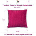 RD TREND® Cushion Cover Set of 2, Decorative Sofa Living Room Home Square Cushion Covers 16 Inch x 16 Inch, Aesthetic Corduroy Striped Double Sided (Magenta)