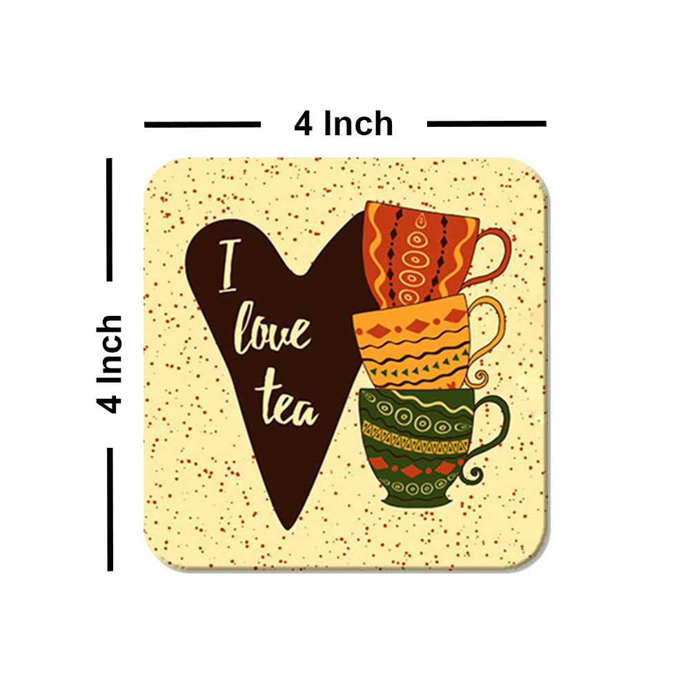 Artvibes Printed MDF Wooden Coasters for Home and Kitchen | Dining Table Decor | Square Coasters | Kitchen Decorative Items | Table Decoration | Home Decor (Set of 6 | 4x4 Inch)(Tea) TC_2008