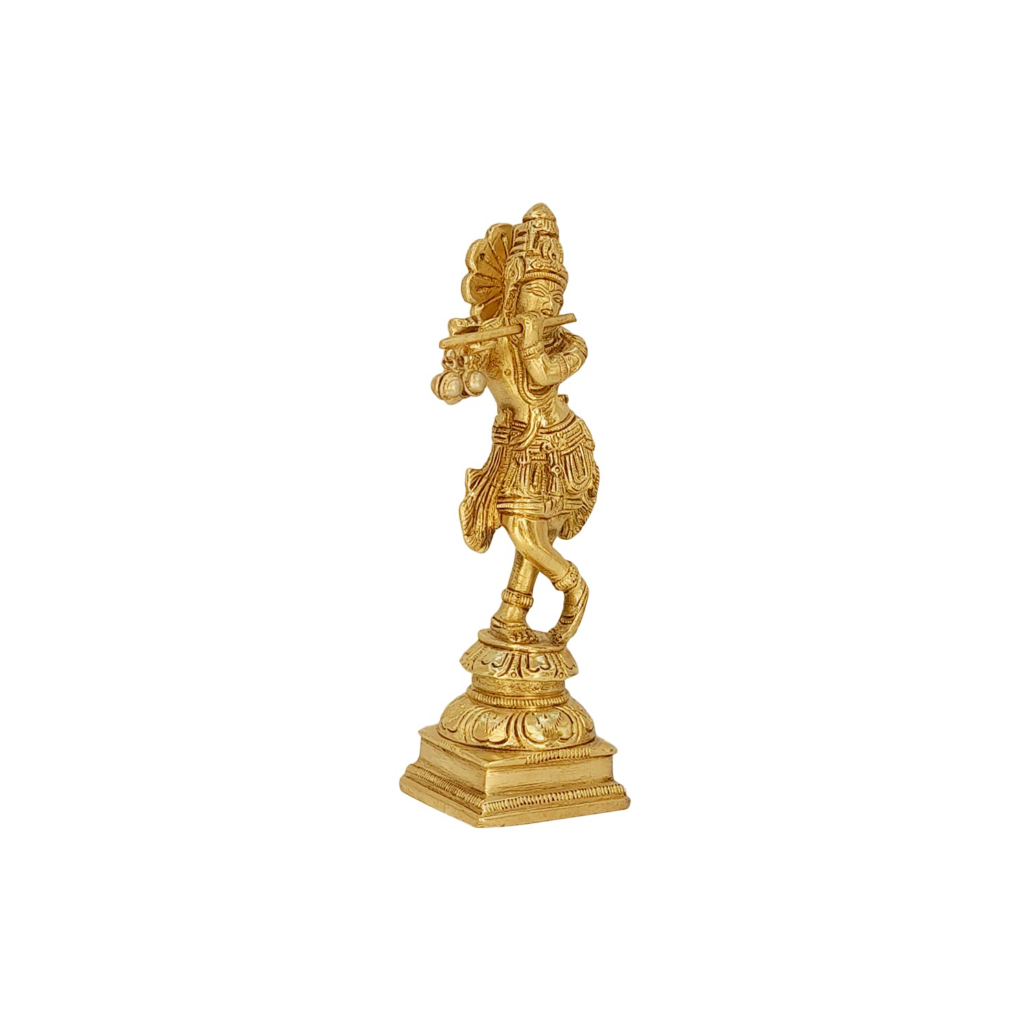SVARUP Brass Krishna Murti Playing Flute in Gold Color Height 6 Inch