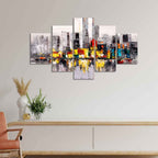 VIBECRAFTS Abstract Wall Painting Skyline of New York City Five Pieces For Home|Office|Living Room|Gift (PTVC5Pcs1_5514)