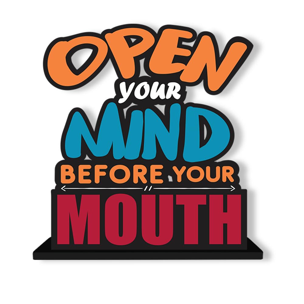 Artvibes Wooden Idols and Figurine Open Your Mind Before Your Mouth Quote Table Decor for Office Desk | Home Decor Item | Living Room | Bedroom | Modern Art Wood Alphabet Showpieces Gift (Sp_1136)