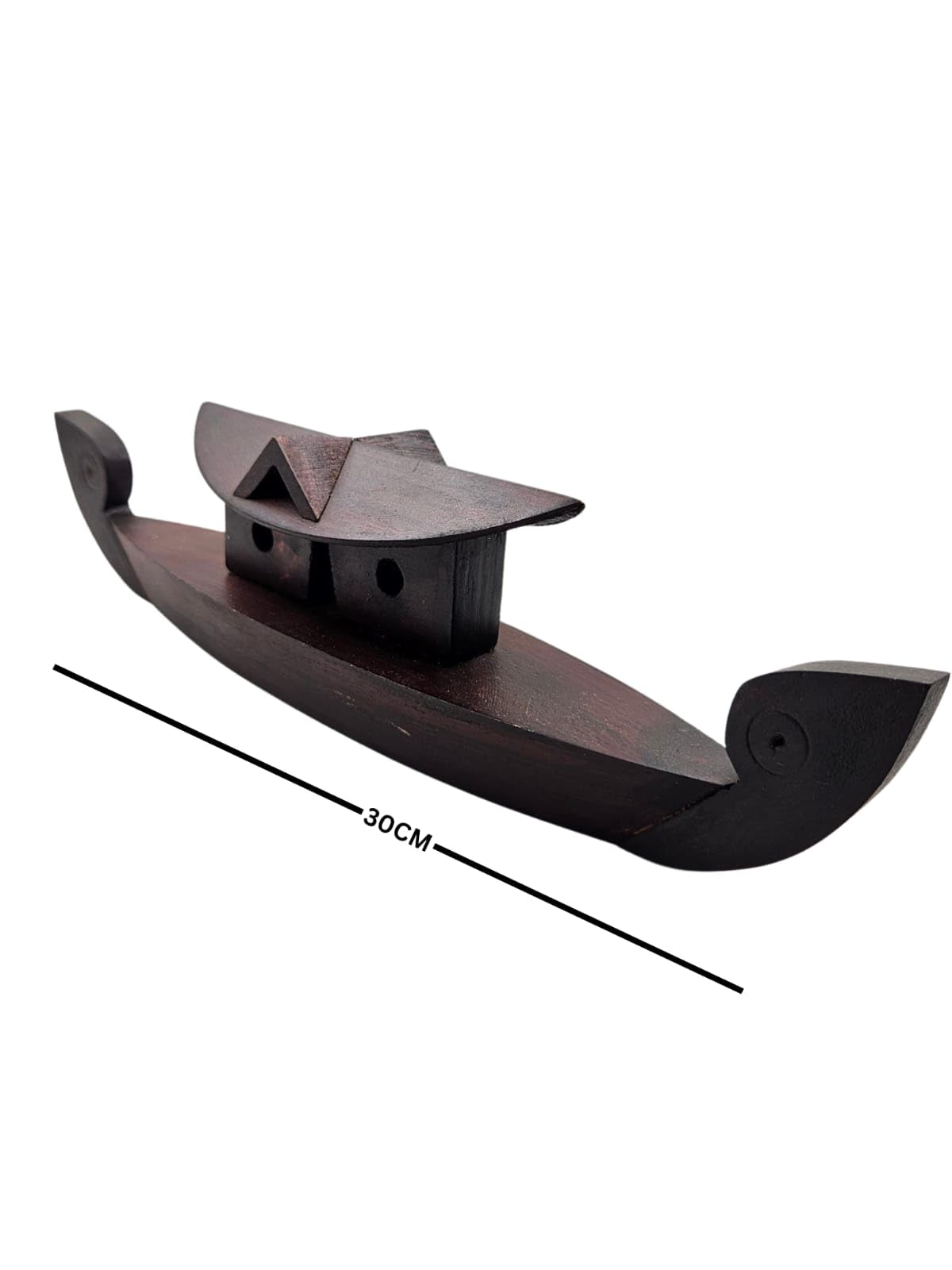 Wooden Boat, Traditional Kerala Design, Made of Wood for Home Decor 30 cm Length, Dark Brown, Handcrafted