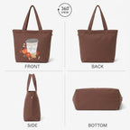 MASQ Premium ToteBag for Women with Zipper | Embroidered Foldable Shoulder Bag with Multiple Pockets | Spacious Handbag for College & Office | Eco-Friendly & Reusable (AP_TB_Coffee_Adict_01)