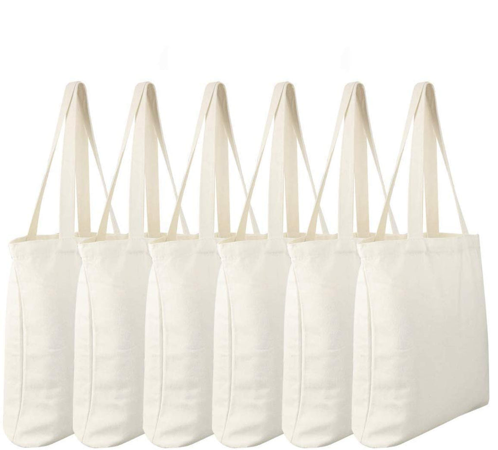 INDIAN DECOR 91950 Canvas Tote Bags,Heavy Duty and Strong ENVIRONMENT FRIENDLY Shopping Grocery Bag Blank Cotton Bags for Decorating Crafts (Beige, 13.6x 15.3) 6 Pack