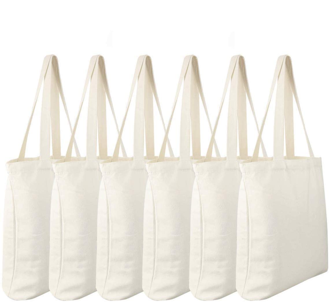 INDIAN DECOR 91950 Canvas Tote Bags,Heavy Duty and Strong ENVIRONMENT FRIENDLY Shopping Grocery Bag Blank Cotton Bags for Decorating Crafts (Beige, 13.6x 15.3) 6 Pack