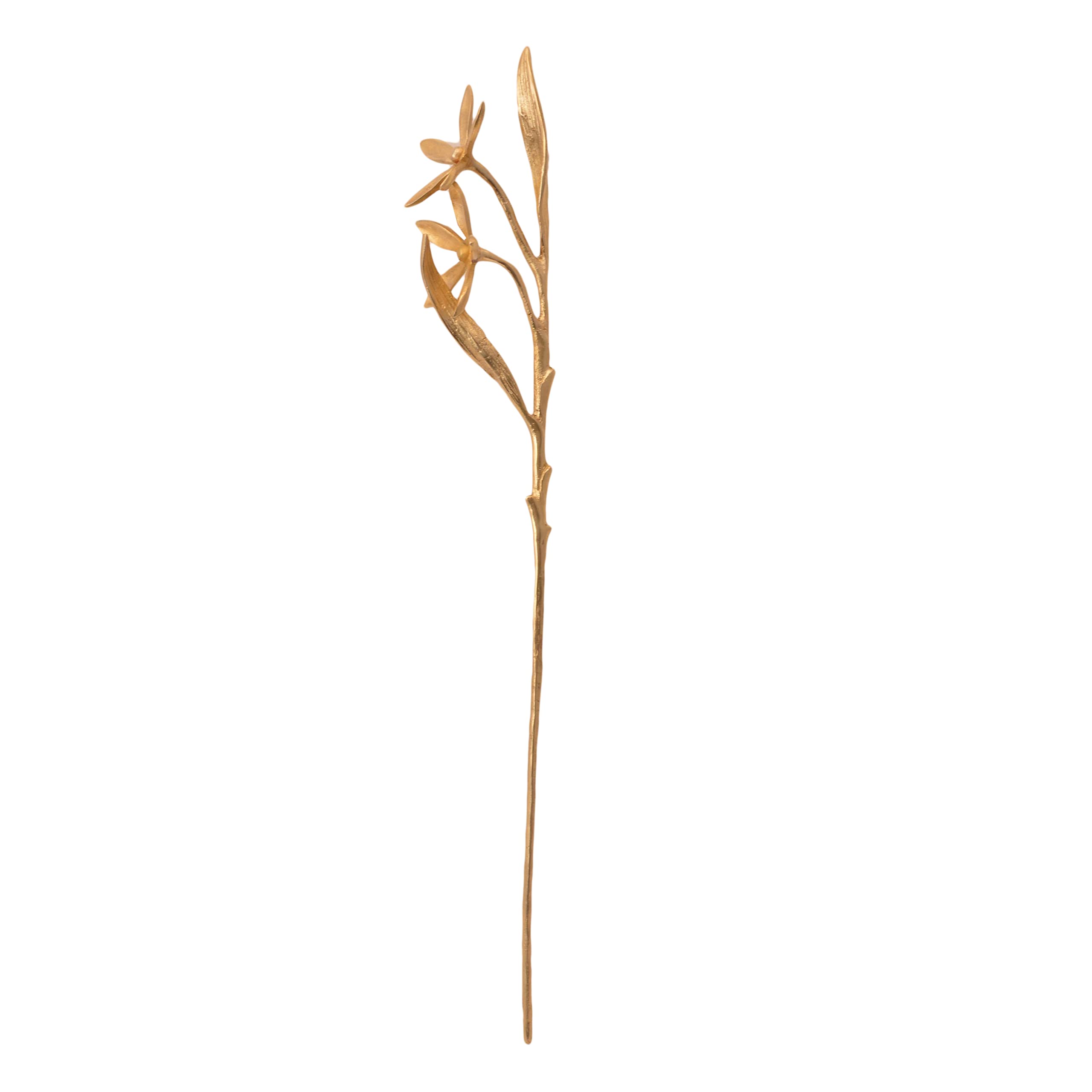 KALARAMBH Brass Leafy Metal Branch with Flower for Home Living Room Table Decor Showpiece Gift Items Collectible Handicraft Art, Yellow, 2.4 x 2.5 x 17.5 Inch (L x W x H)