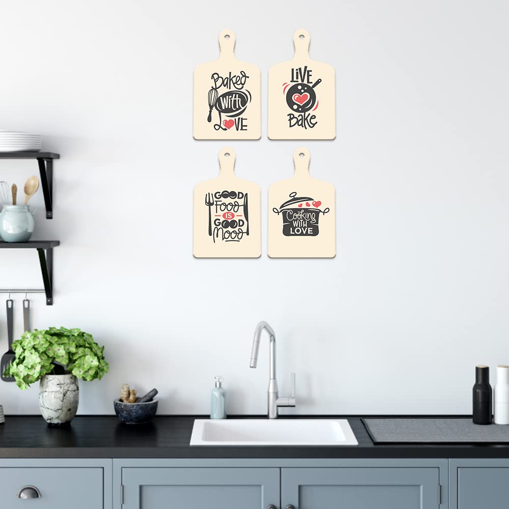 Artvibes Good Food Is Good Mood Printed Wooden Wall Hanging for Kitchen | Cafe | Restaurant | Dining Room | Quotes Decor Item | Wall Poster | Food Quotes Decoration | Gift Items(WH_5610N), Set of 4