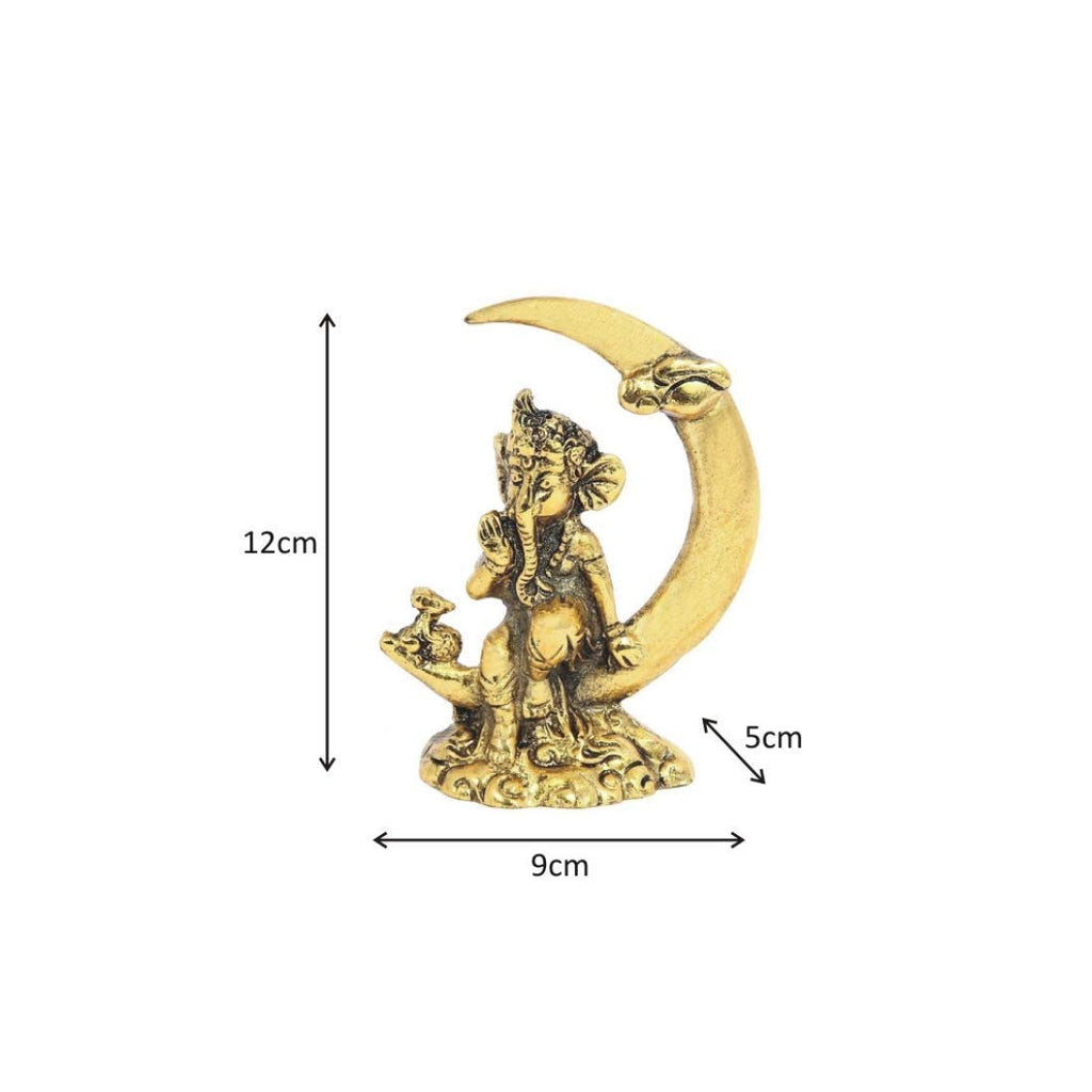 KridayKraft Lord Ganesha Sitting on Moon-Shaped Motif – Handcrafted Metal Ganpati Idol for Home Temple, Office Desk, Spiritual Décor & Auspicious Gifting on Festivals