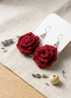 Handmade Crochet Rose Earrings – Delicate Floral Studs & Lightweight Statement Jewellery