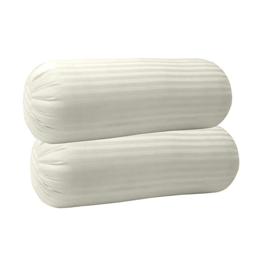 Trance Home Linen 100% Cotton 16x32 inch 200TC Striped Bolster Cover | Round Bed Side Long Bolster Pillow Cover to fit 24 Length 9 Dia | Pack of 2 Bolster Cover only (16x32 inch, Ivory)