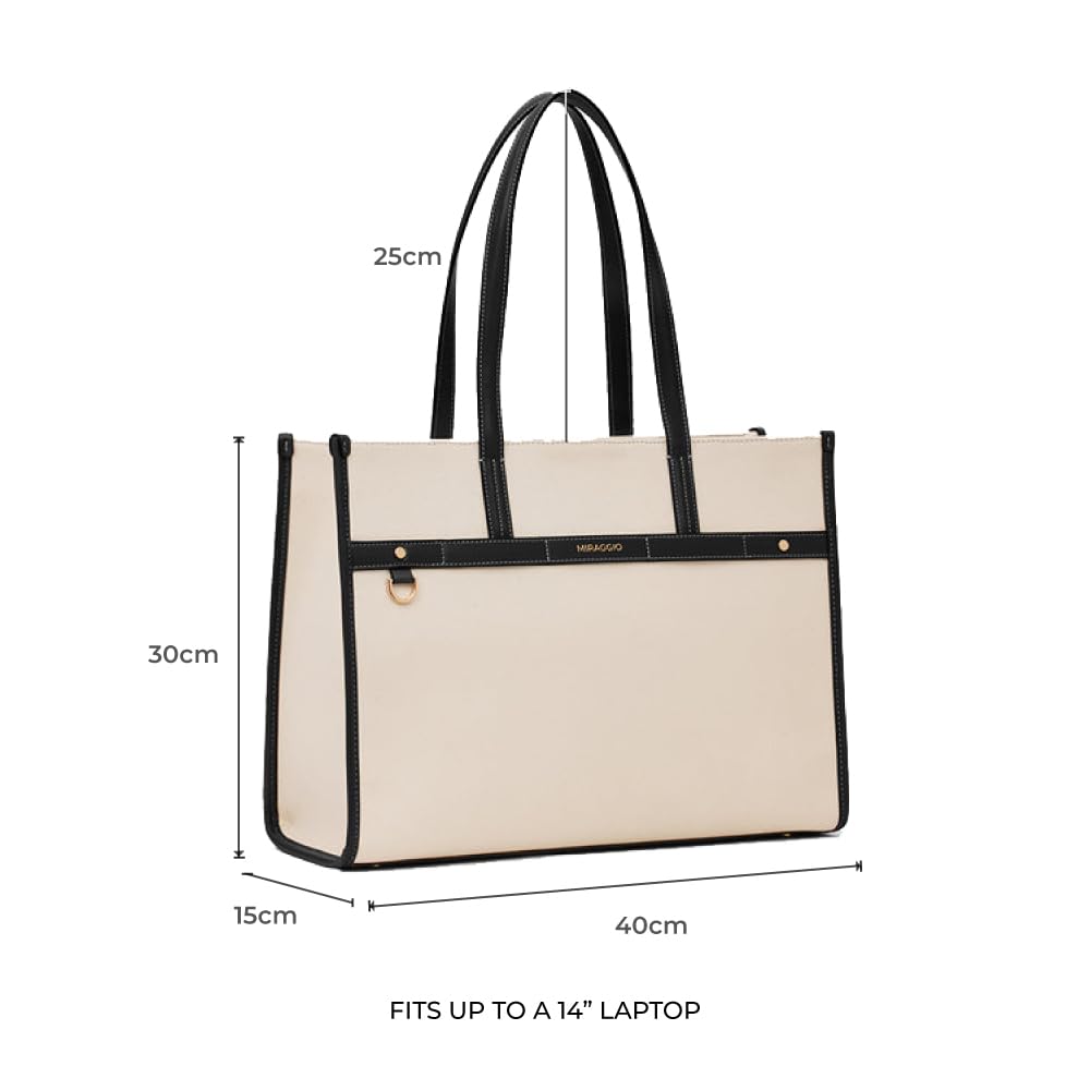 Miraggio Cruise Canvas Tote Bag For Women | Tote Bags for Women for Office Use | Fits Upto 16 Laptop | Ladies Shoulder Purse (Brown) (Black)
