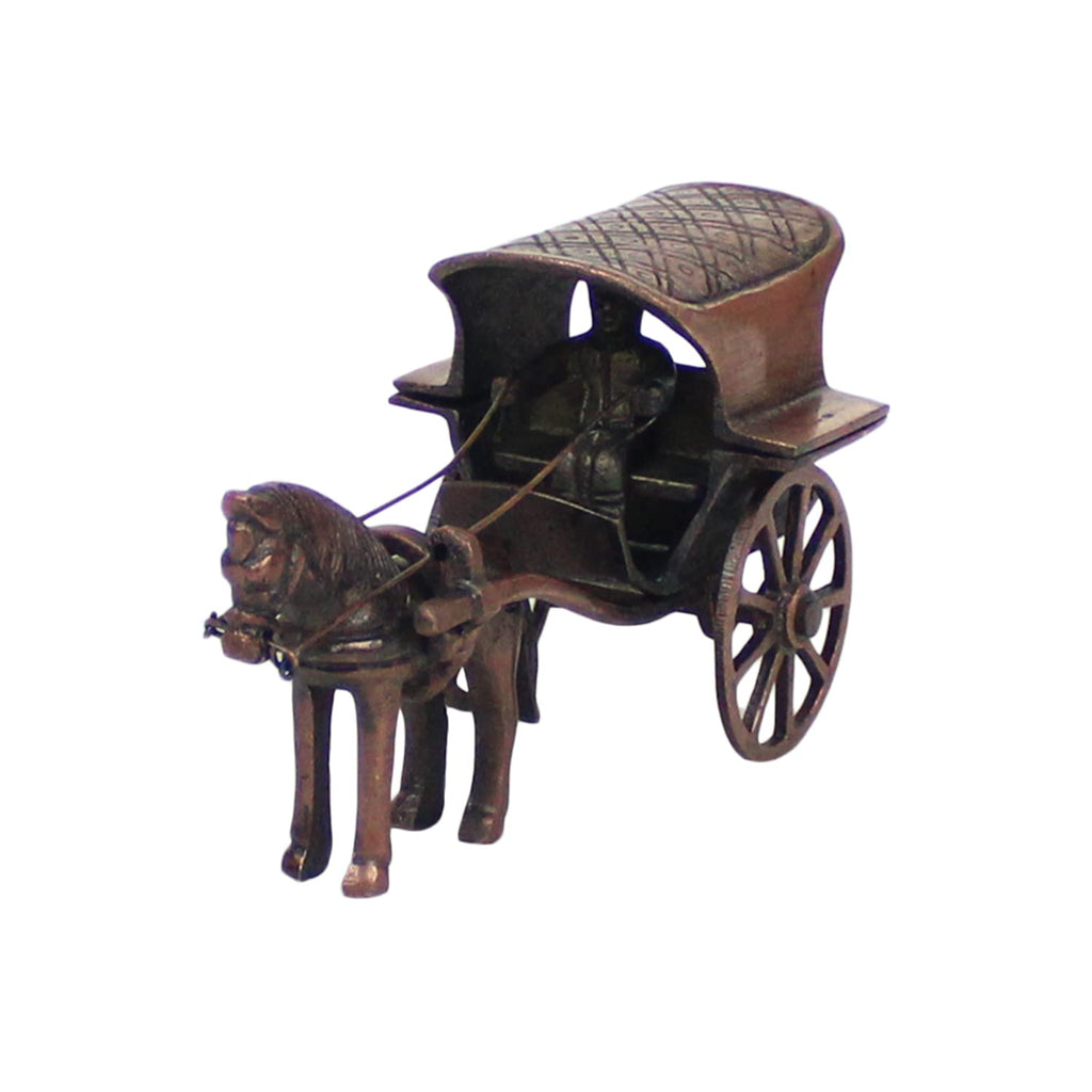 SVARUP Brass Horse Carriage Decorative Showpiece Animal Horse Antique Tanga Cart Home Decor Gift 5 Inch