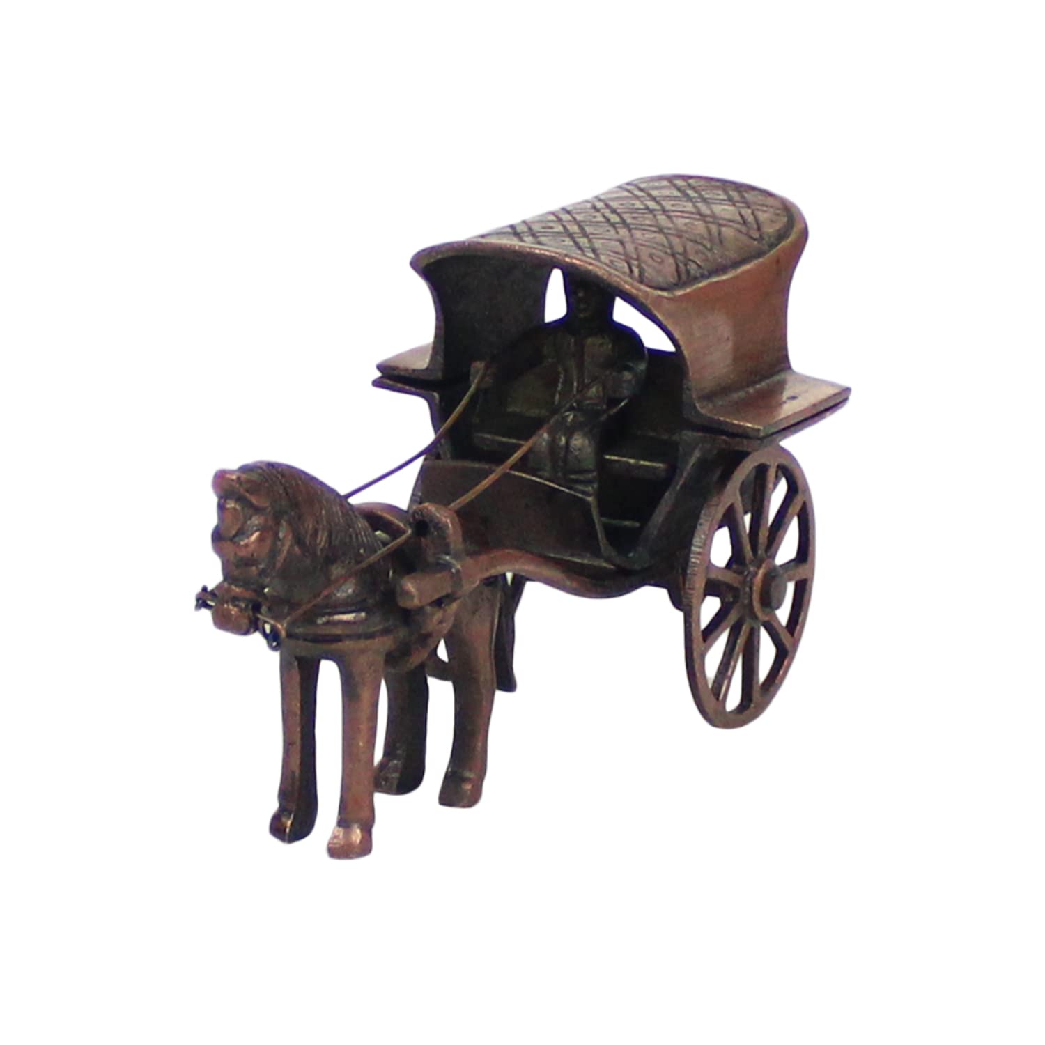 SVARUP Brass Horse Carriage Decorative Showpiece Animal Horse Antique Tanga Cart Home Decor Gift 5 Inch