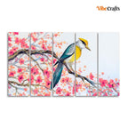 VIBECRAFTS Beautiful Bird on Tree Branch Wall Painting of Five pieces For Home|Office|Living Room|Gift (PTVC5Pcs4_8642)