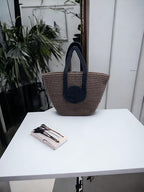 BEAUTIFUL HOMMIES Attractive Hand Bag | Large Tote | Summer Bucket | Bamboo Beach Basket for Women | Boho Handbag | Jute Handmade (BROWN-BLACK)