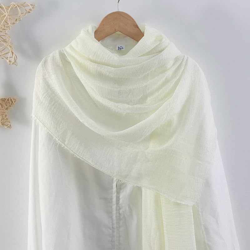 CrossKulture Crinkled PolyCotton Scarf for Women - 180 x 90 cm Stole for Women | PolyCotton Scarf for Summers, Head Cover for Women | Lightweight Scarf for Women | Women Accessory (White)