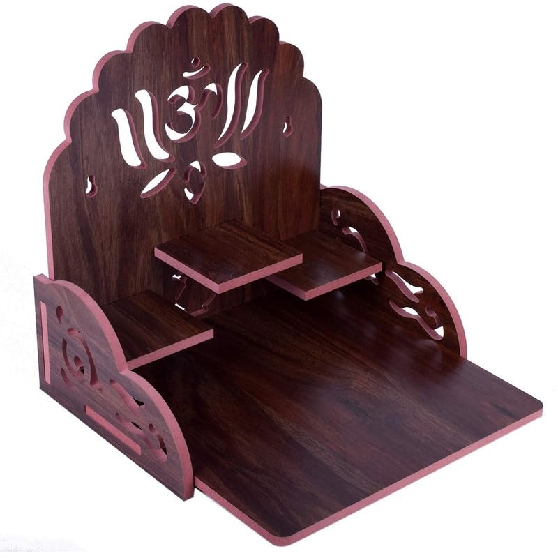 ZUPER Wood Hand Crafted Om with Lotus Pattern Office Temple for Puja Temple for Home and Office I Devghar Puja I Premium Wooden Mandir (Brown-2) (Pack of 1)