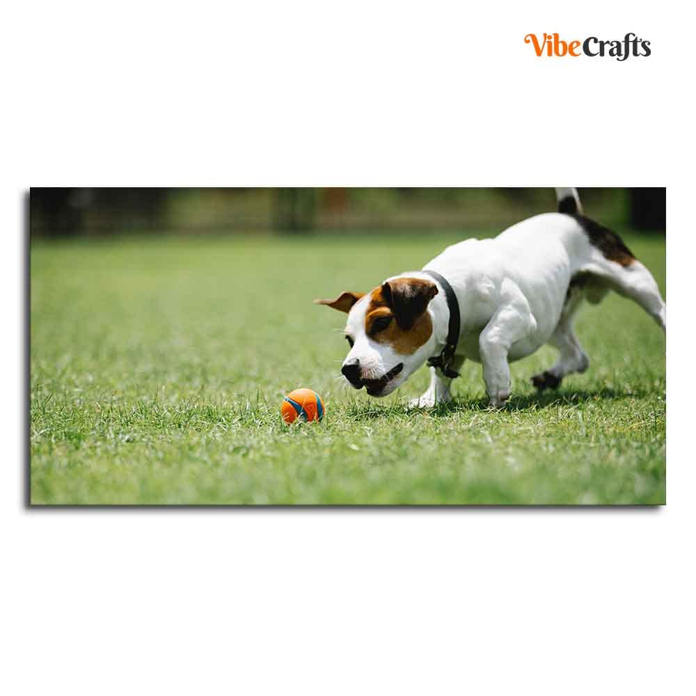 VIBECRAFTS Canvas Paintings for Living Room Drawing Room Dog Playing Canvas Wall Pinting Fitted With Wooden Frame for Home|Office|Gift(PTVCH_2303)