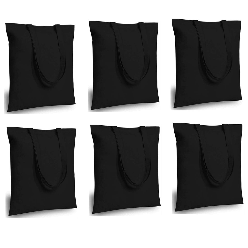 Lify Cotton Canvas Tote Bags Bulk Shopping Bag for Crafts, DIY Reusable Grocery Bag, 14 X 16 Inch – 6 Piece Pack (Black - 6Piece)