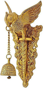ARTVARKO Antique Brass Big Parrot Wall Hanging Bell Chain Welcome Home Decoration for Mandir Ganti for Temple Pooja Height 10 Inches