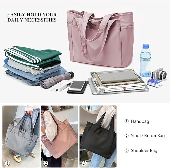 Voroly Tote Bag Women Casual Handbag Shoulder Bag Purses with Zipper and Pockets for Work School Gym Travel Shopping (PINK)