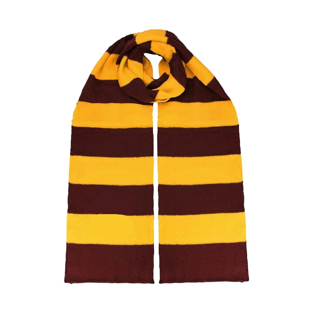 Fancyku Gryffindor Knit Striped Scarf, Yellow Wizard Cosplay Accessory