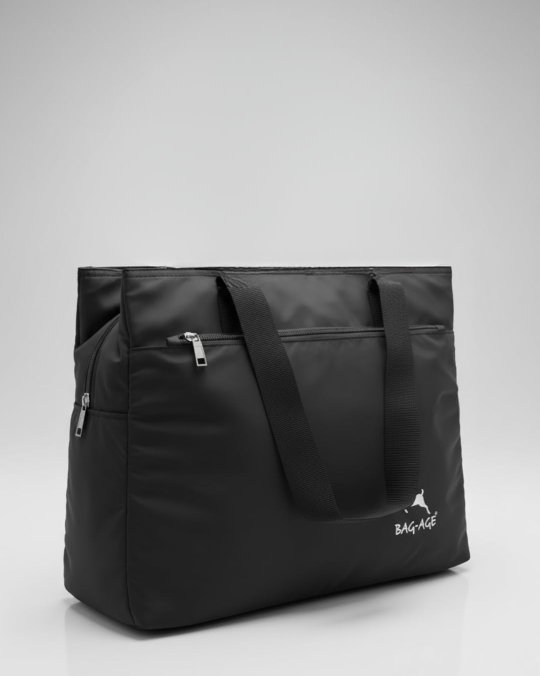 Bag-Age HB08L Large Tote Bag for Girls & Women, Handbag with Multiple Compartments, Water Resistant Shoulder Bag with Zipper & Umbrella Side Pocket for Work, Travel & Daily Use (Black)