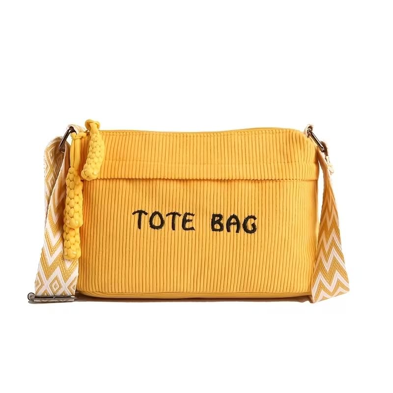 Street27 Women’s Premium Corduroy Tote Bag with Adjustable Wide Strap, Multi-Pocket Crossbody & Shoulder Handbag, Lightweight Everyday Carry with Secure Zipper Closure | (Yellow)