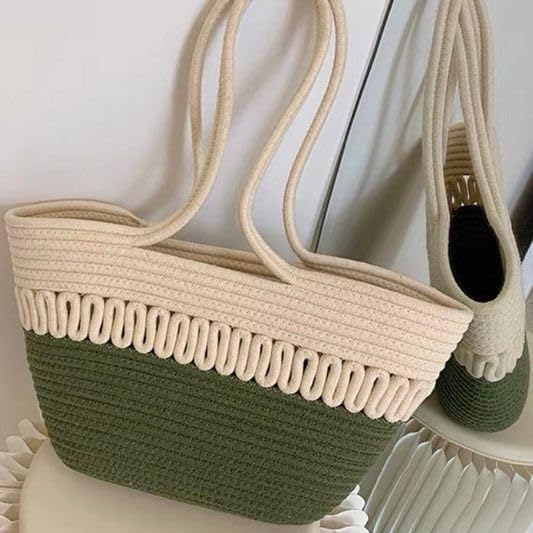 BEAUTIFUL HOMMIES Attractive Hand Bag |large Tote Bag |Summer Bag | Bucket Bag | Basket Bag | Bamboo Tote | Beach Bags for Women|Boho Bag|Handbag |Jute Bag |Handmade Bag (BEIGE GREEN)