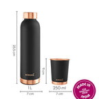 Borosil Eco Copper Bottle with Glass Set | 1L Bottle with 2 Tumbler (250 ml Each) | 100% Pure Copper with Anti-Oxidant Properties of Copper for Daily Use (Black)