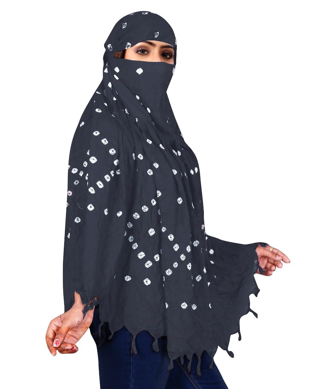 Vinsh Enterprise Cotton Long Scarf Cum Mask Scarves Usable for Vehicle Driver | White Printed Design | Universal Size | For Girl & Women | Soft & Breathable Sun Protection (Dark Grey)