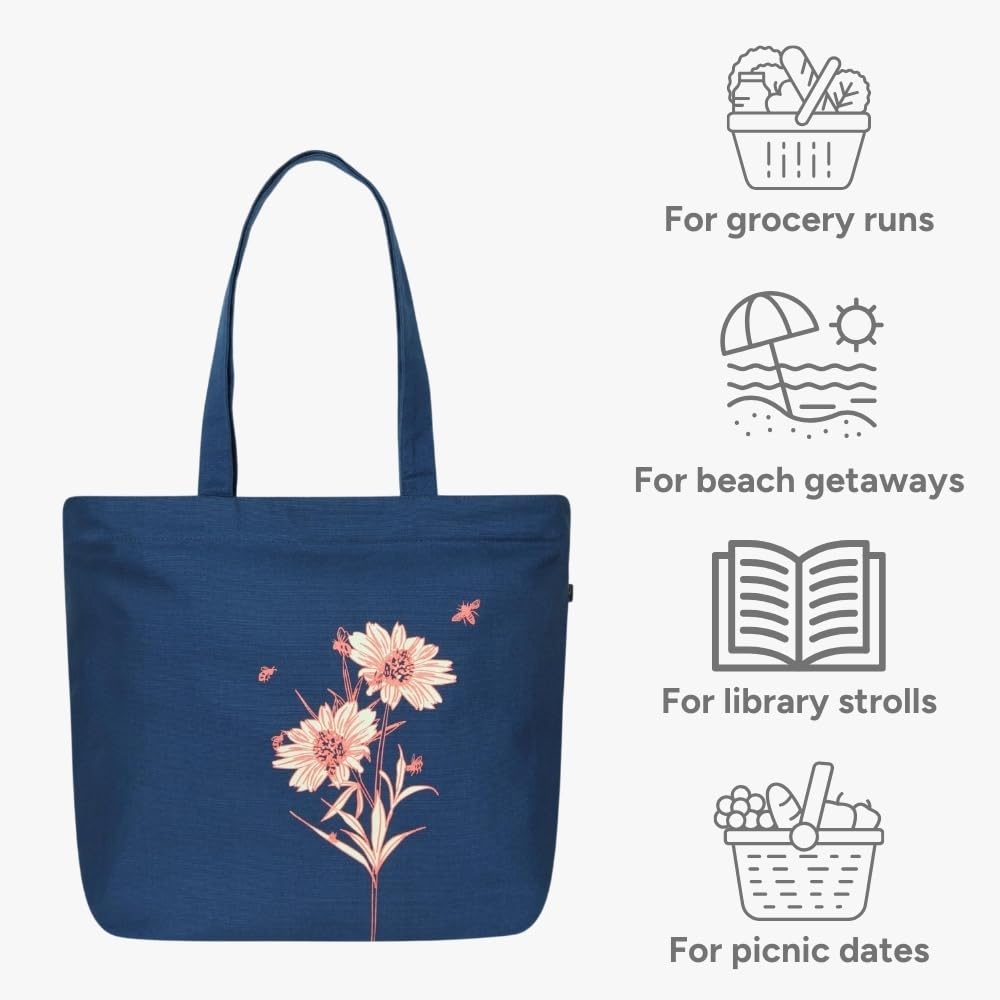 Eco Right Large Canvas Tote Bag for Women, Zipper Handbags for Women Inner Pocket for Shopping, Office & Daily Use (Pack of 2)