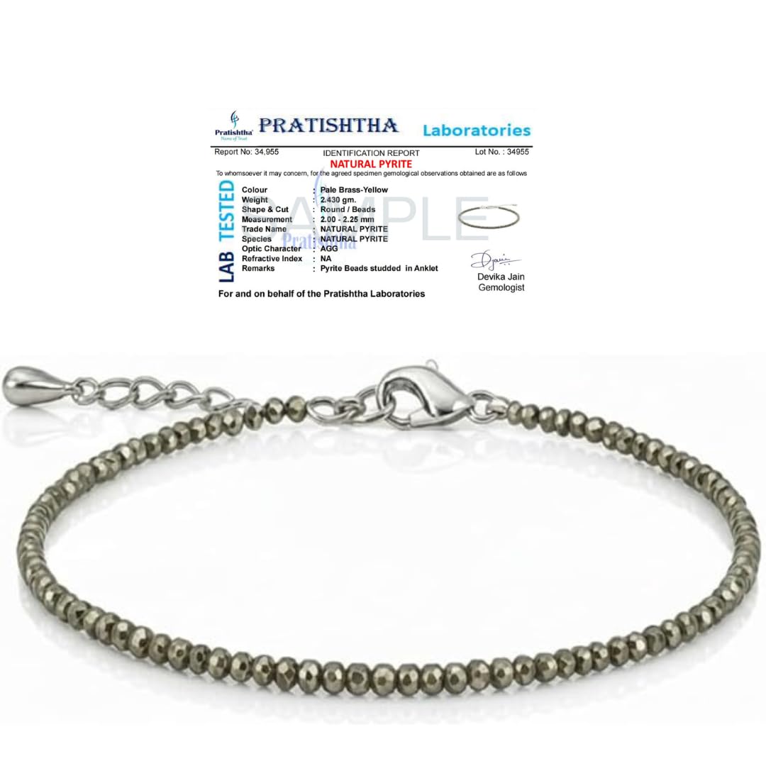 Arihant Gems & Jewels® Natural Pyrite Anklet for Women & Men | Healing Crystal Stone Anklet | Wealth, Protection & Positive Energy Bracelet | Adjustable Handmade Gemstone Jewelry.